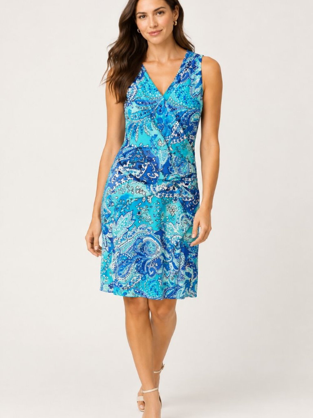Ralph Lauren Turquoise and Navy Paisley V-Neck Sleeveless Dress Size 12